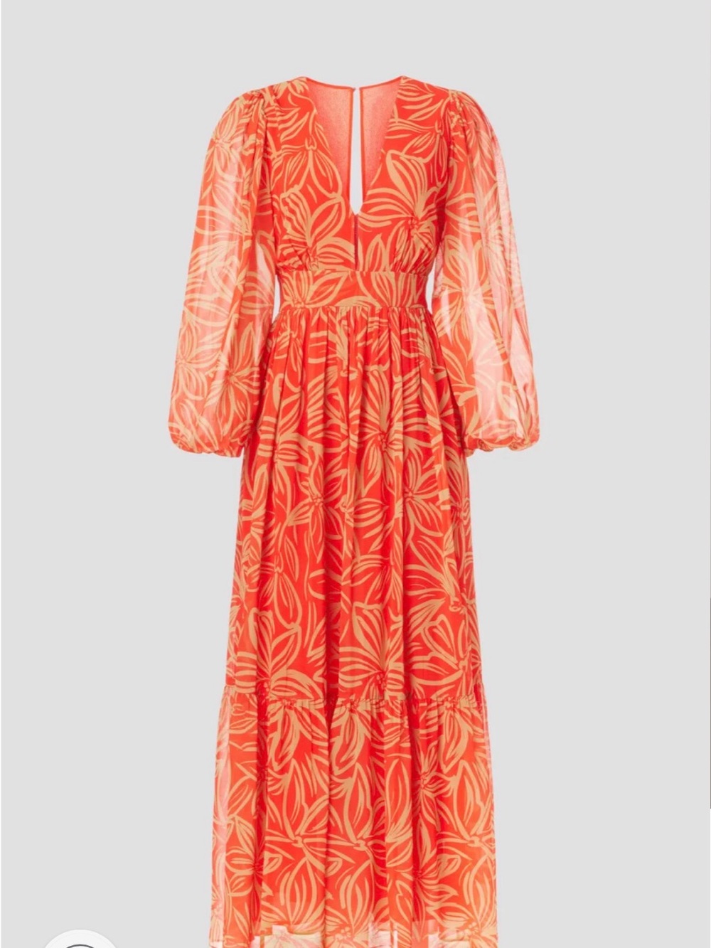 Toccin Leaf-Print Maxi Dress with Sheer Balloon Sleeves